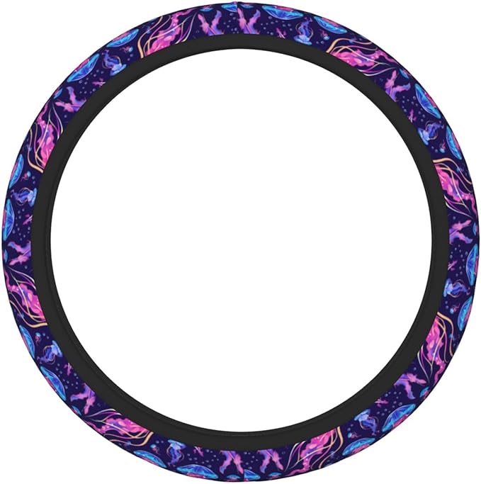 Purple Fantasy Jellyfish Steering Wheel Cover For Women Men Girls, Car Accessories Decor Thickened Anti-Slip Auto Steering Wheel Covers Protector Universal Fit 15 Inch For Cars, Truck, Suv