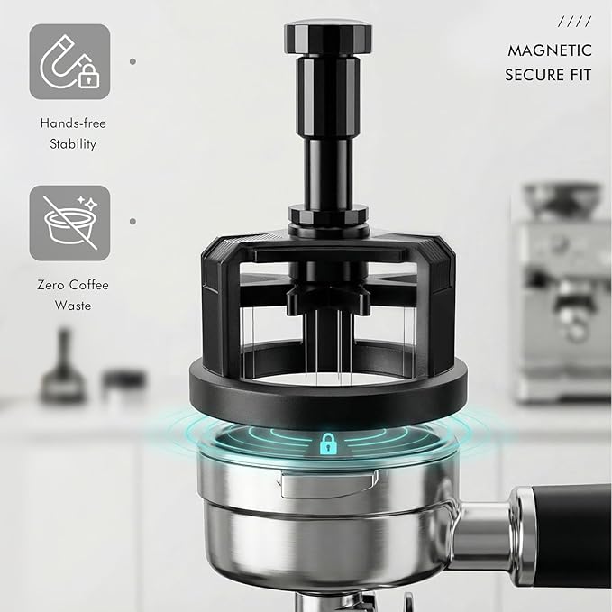 58mm Press & Spin WDT Tool, Espresso Stirrer with 8 Needles, Magnetic Base, Adjustable Depth, Compatible with E61, Breville 920XL, Gaggia, Rancilio, Barista Coffee Distribution Tool