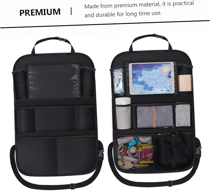 Car Seatback Storage Bag with Tablet Holder, Side Seat Organizer Pouch for, Sturdy Auto Hanging Pocket for Backseat Travel Essentials and Storage