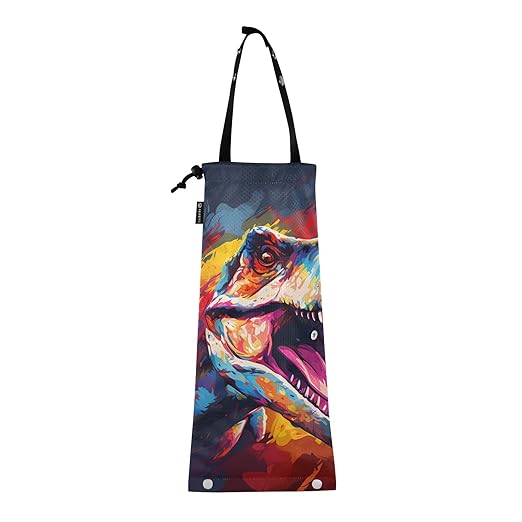 ALAZA Hanging Car Trash Bags Garbage Bag Trash Can for Back Seat Small Dinosaur Multicolor Washable Storage Bag Retractable 2 Pack