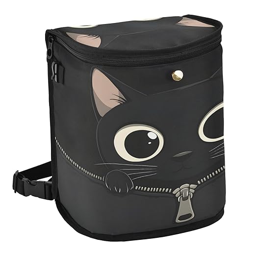MNSRUU Car Trash Can with Lid, Black Cat Zipper Car Trash Bag Hanging Organizers and Storage for Front Back Seat, Leak-Proof Trash Bin