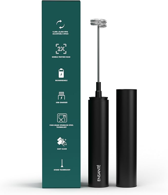 ENSANTE Ultra Fast Electric Milk Frother Wand, 13,000RPM Immersion Blender Rechargeable Frother for Protein Powder, Cold Foam, Travel Frother Handheld with Case, Matcha Whisk, Coffee Stirrers Electric