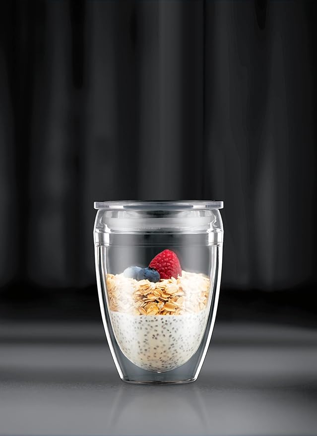 Bodum 10oz Pavina Reusable Double Wall Tumblers with Lid, BPA-Free Plastic, Hot and Cold Drinks, Set of 2, Clear