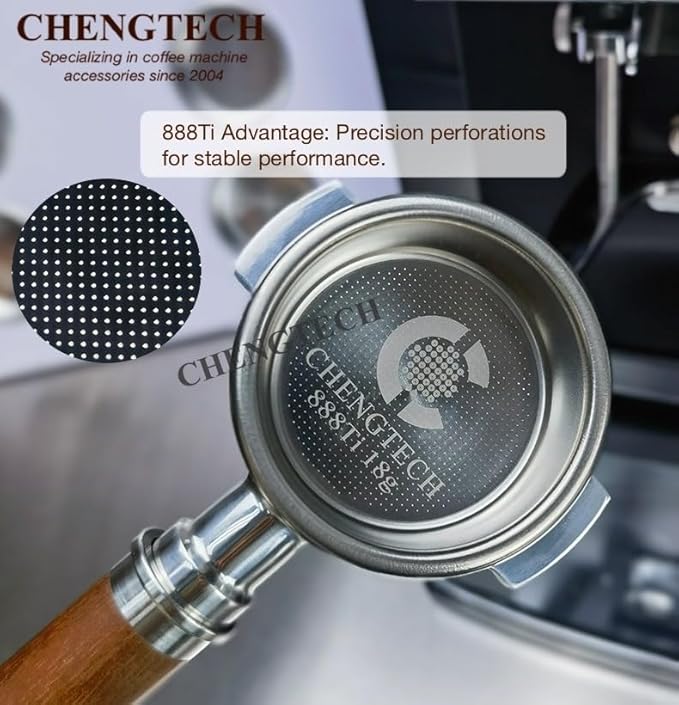58mm 15g 888Ti Titanium Espresso Filter Basket – Precision 888 Holes, Straight-Walled Flat Bottom, Ridgeless Design for Consistent Extraction