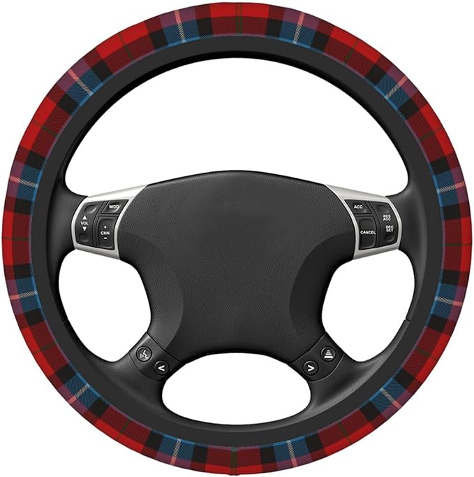 Thickened Elastic Steering Wheel Cover, Baillie of Polkemett Red Tartan Ultra, Soft, Breathable, Fit for Cars, SUVs, Trucks, Stylish Comfortable Grip