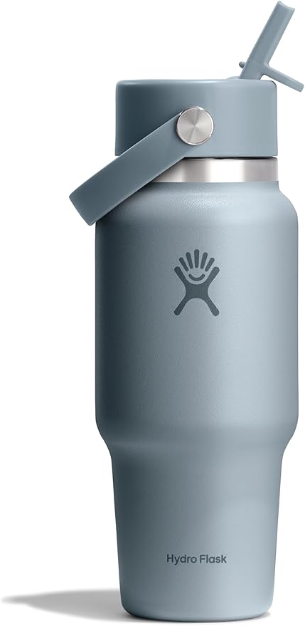 Hydro Flask Travel Water Bottle - Insulated Stainless Steel - Wide Straw Lid, Non Spill, Leakproof in 24 Oz Shale Gray