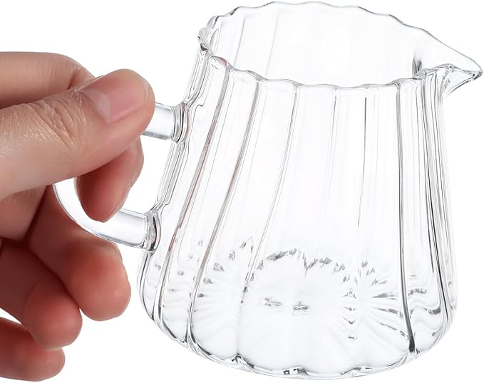 Glass Pitcher Elegant Shaped Glass Creamer Pitcher Tea Coffee Milk Creamer Creative Milk Frothing Frother Cup Jug (200 ml)