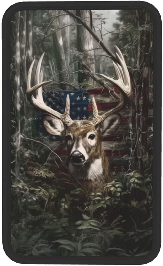 Car Center Console Cushion Pad American Flag Elk Universal Armrest Seat Box Cover Protector Jungle Vintage Animal Comfortable Car Decor Accessories Fit for Most Cars, Vehicles, SUVs