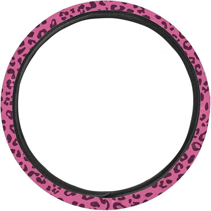Universal Non-Slip Steering Wheel Cover, 15-inch Polyester Material Driving Accessories, Adjustable for Car and Truck(Rose Pink Leopard)