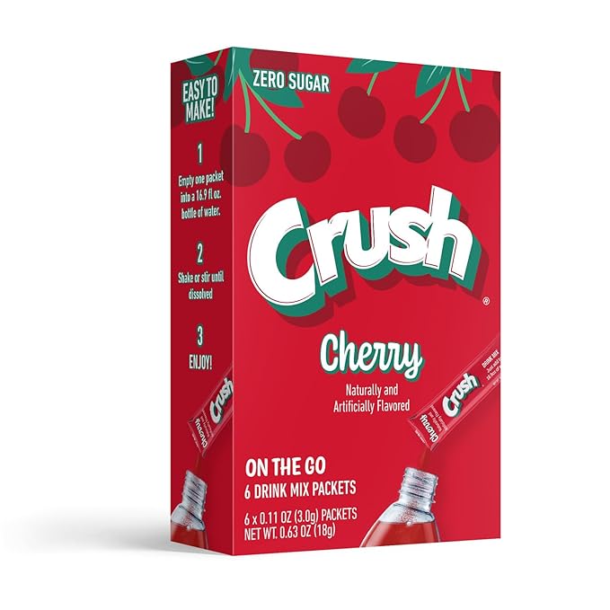 Crush- Powder Drink Mix - Sugar Free & Delicious (Cherry, 72 Sticks)