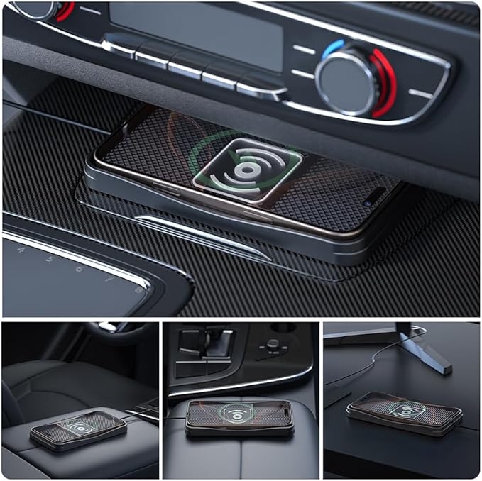 Car Wireless Charger Pad for Ford Bronco Flex Freestyle/Mustang Mach-E 2005-2025, Type-C/USB 20W Fast Wireless Car Charger Pad Non-Slip Cordless Charging Mat,B-30cm Cable USB Plug
