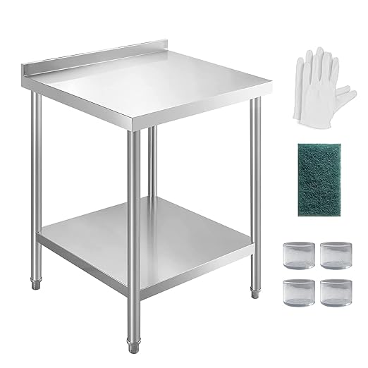 NSF Stainless Steel Table for Prep & Work with Backsplash 24x18 Inches, Metal Commercial Kitchen Table with Under Shelf and AdjustableTable Foot for Restaurant, Home and Hotel