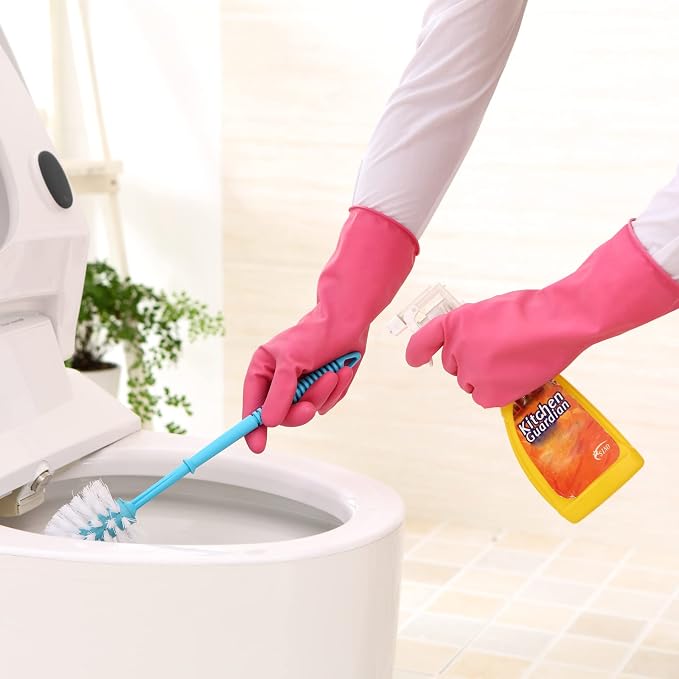 Bamllum 3 Pairs Rubber Cleaning Gloves for Household - Reusable Dishwashing Gloves for Kitchen, Flexible Long-lasting & Waterproof (Small, Green+Red+Orange)
