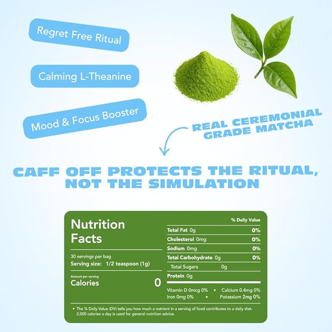 Caff Off Decaf Matcha Green Tea Powder From Japan – Sample Stick Pack - 3 x Vanilla Bean – 2g Per Stick, 6g Total - Ceremonial Grade – Naturally Decaffeinated Without Chemicals – Tested for Heavy Metals – First Harvest, Shade-Grown & Caffeine-Free Matc...