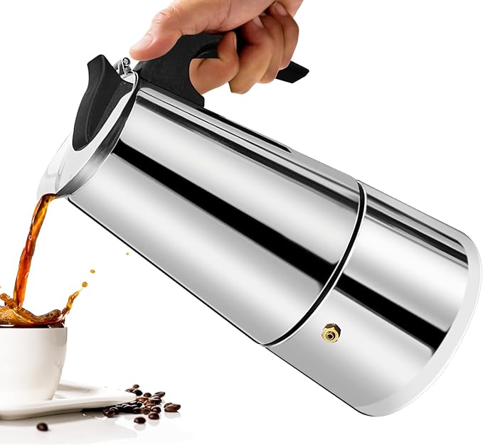 6 Cup Moka Pot Percolator Italian Coffee Maker 300ml Stovetop Espresso Mocha Stainless Steel Greca Coffee Maker Classic Cafe Makers Suitable for Induction Cookers Ceramic Stoves Straight