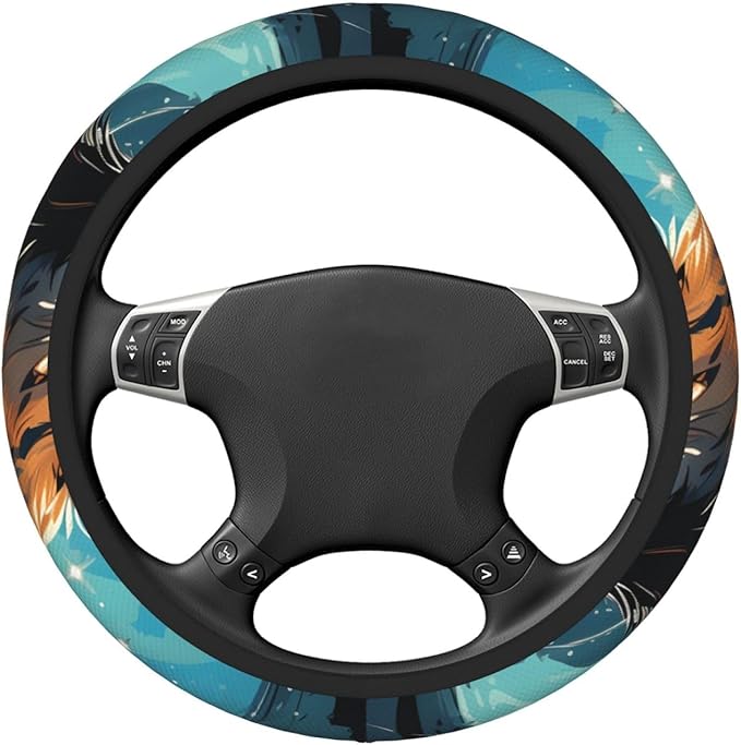 Steering Wheel Cover Polyester Thick Non-Slip Car Steering Wheel Cover Protector Universal 15 Inch, A Wolf That overlooks Everything