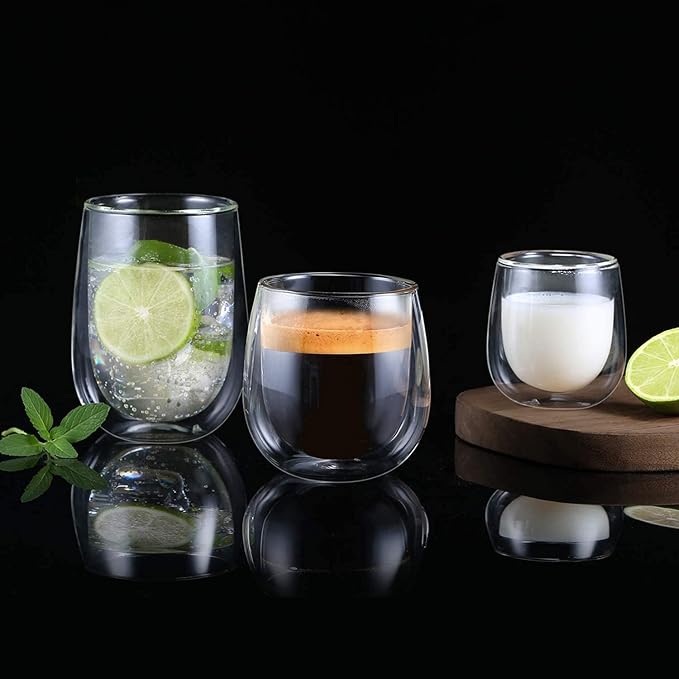 glastal Espresso Cups 4 oz Double Walled Glasses Coffee Mugs Set of 2, Clear Glass Coffee Cups Insulated Espresso Mug 120 ml (full capacity) Borosilicate Double Wall Glass Cup, German Quality