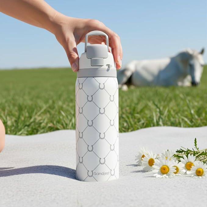 Horse Lover Insulated Stainless Steel Water Bottle with Straw for Sports and Travel, 32oz, Gifts for Women Girls Friends Teens Birthday Christmas (Grey)