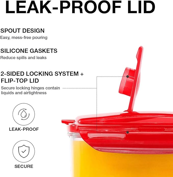 LocknLock HAP607R Aqua Fridge Door Water Jug with Handle, BPA-Free Plastic Pitcher with Flip-Top Lid and Easy-Pour Spout for Water, Juice, Tea, and Other Drinks, 3-Quart, Red