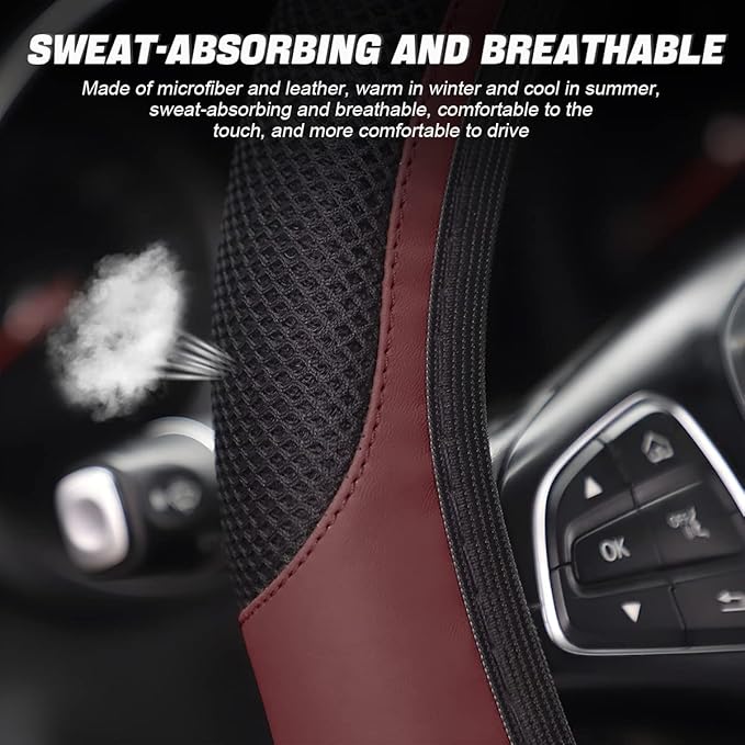 LoyaForba Car Steering Wheel Cover, Universal 14.5-15 Inch, Soft Anti-Slip Neoprene Protector for Steering Wheel, Breathable Odorless and Elastic Stretch, Car Accessory for SUV, Van, Truck (Wine Red)
