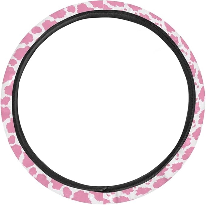 Universal Non-Slip Steering Wheel Cover, 15-inch Polyester Material Driving Accessories, Adjustable for Car and Truck(Pink Spots)