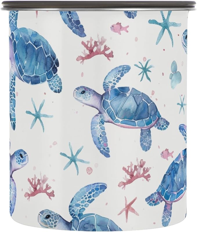 ALAZA Sea Turtle Watercolour Airtight Coffee Bean Canister 900ml Food Storage Containers with Lids For Gournd, Tea, Sugar, Flour, Rice, Cereal, Candy Cookie Jar