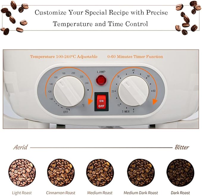 Coffee Roaster Machine for Home Use,1200W 750g Upgrade Household Electric Coffee Bean Roaster with Thermometer,Timer + Temperature Adjustment,Non-stick Pot,for Grain Drying 110V