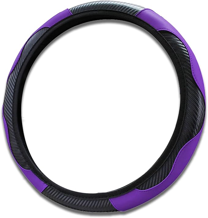 Car Steering Wheel Cover, 15 inch Carbon Fiber Microfiber PU Leather Elastic Steering Wheel Protector for Unisex, Anti-Slip Breathable Car Interior Accessories for Most Cars (Purple)