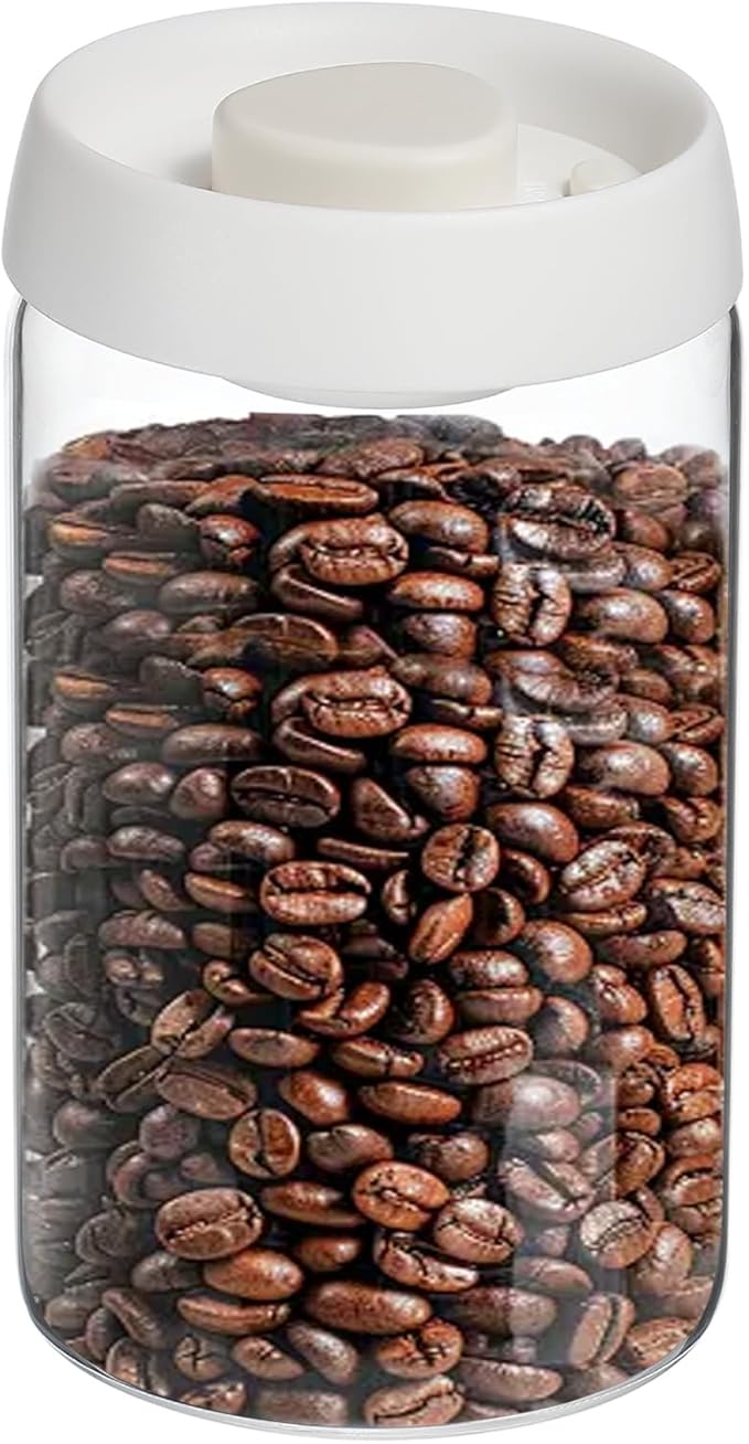 uxcell Coffee Vacuum Container, 1200ml/40oz Glass Coffee Bean Storage Container with Lids for Spices Biscuits Loose Leaf Tea, White