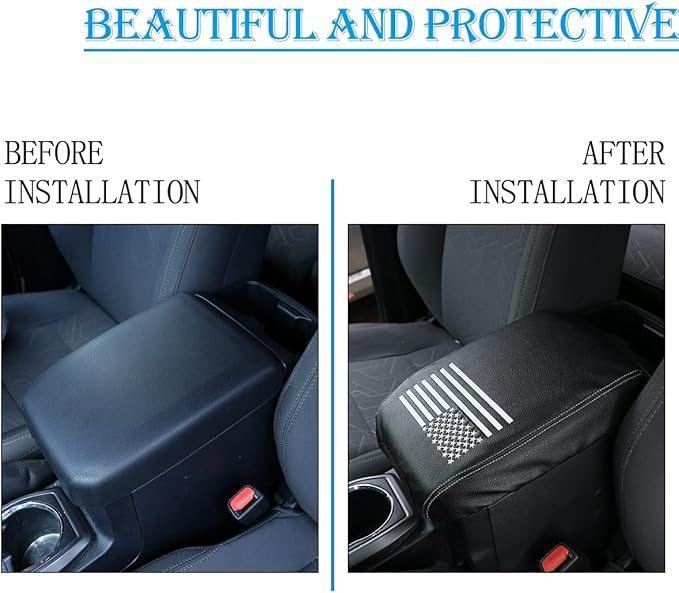 CHEAYAR Leather Car Auto Center Console Armrest Cushion for Toyota Tacoma Accessories 2016-2018 2019 2020 American Flag (Star Flag-Leather)