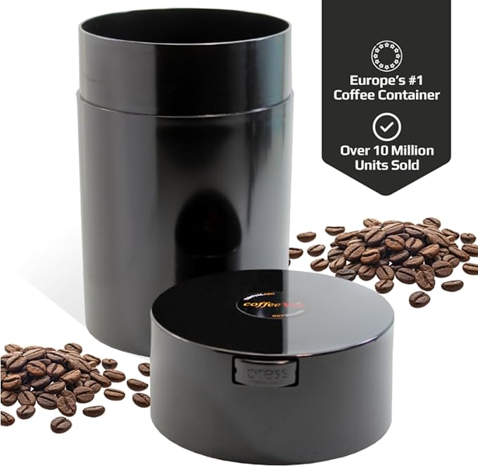 COFFEEVAC 1LB Patented Airtight Multi-use Vacuum Works as Smell Proof Ground Coffee Bean Containers. Black Cap and Body, 1.85-Liter/1.6-Quart