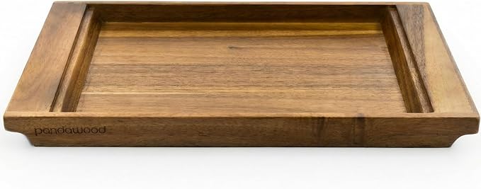 Wood Serving Tray with Handles - Large Acacia Wooden Tray for Coffee Table Ottoman Kitchen Counter - Decorative Food Tray Serving Platter - Rectangle Dinner Tray 15.7"x11"