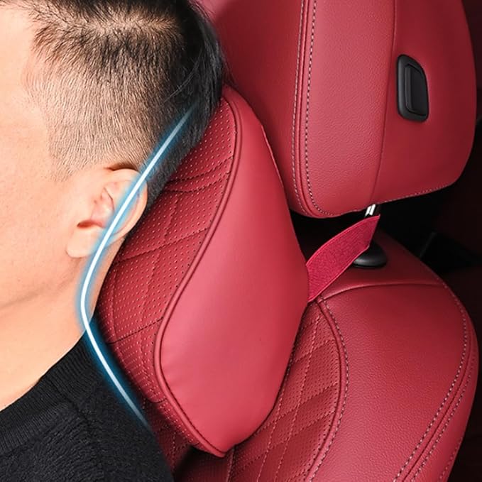 for Chevy Silverado 2007 2008 2009 2010 2011 2012 2013 Leather Car Seat Headrest Lumbar Cushion, Lumbar Support Pillow for Car,for Driving Traveling Relieving Neck Fatigue,3-B Black