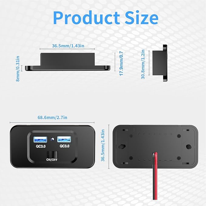 USB Socket for - 12 V USB Port, Phone Charger for | 72 W High Power USB Socket, QC 3.0 Fast Charging Ports, Multi-Port Car Socket Adapter for Motorcycle Trucks