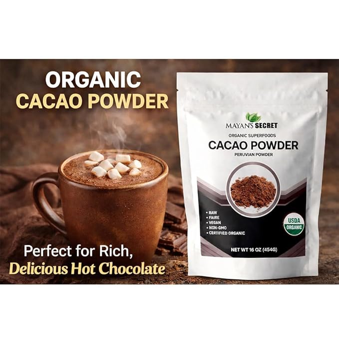 Mayan’s Secret - Organic Cocoa Powder Unsweetened Raw Cacao Powder Organic for Smoothie, Coffee and Drink Mixes (1 Pound (Pack of 2))