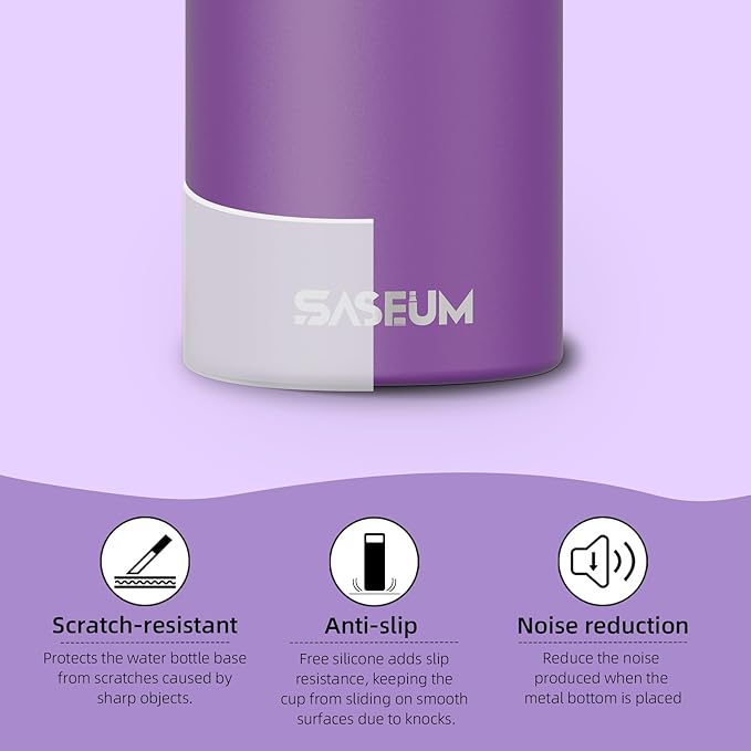 SASEUM Sport Water Bottle 18oz Stainless Steel Double Wall Vacuum Thermal Mug with Leak Proof Spout Lids, Wide Mouth Metal Insulated Water Jug for Gym and Travel（Purple）