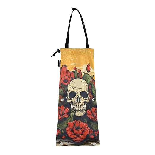 ALAZA Hanging Car Trash Bags Garbage Bag Trash Can for Back Seat Small Skull Cactus Washable Storage Bag Retractable 2 Pack