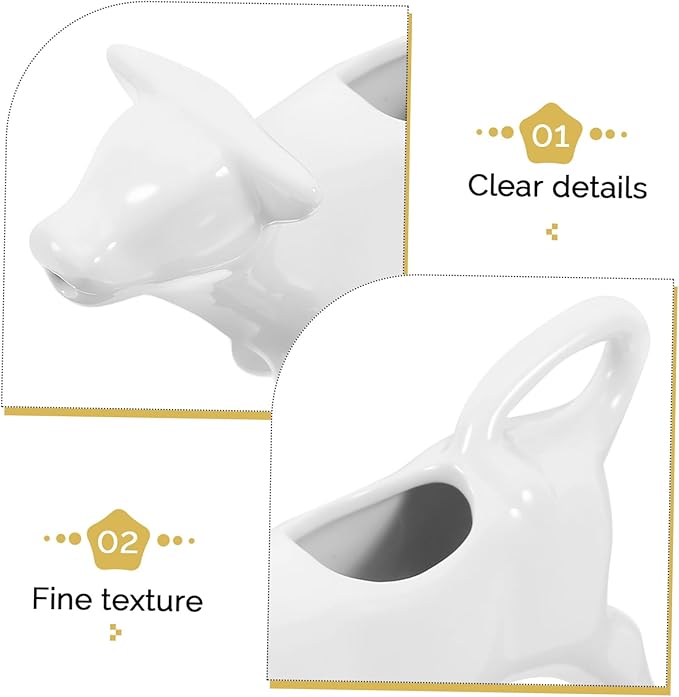 DOITOOL 2pcs Mini Cow Creamer Coffee Tea Milk Syrup Dressing Server with Handle White Porcelain 40ML