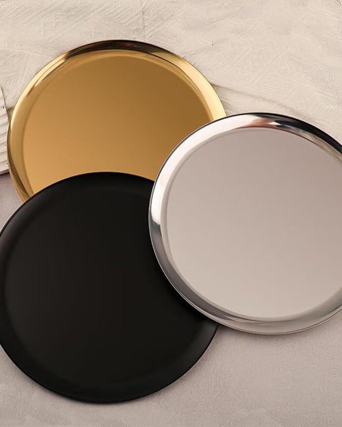 Serving Trays 7.9in Stainless Steel Decorative Tray Round Light Gold Tray for Kitchen Wedding Party Coffee Table