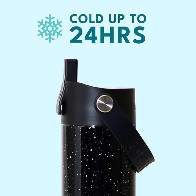 Elemental 24oz Insulated Water Bottle with Straw - 100% Leak-Proof Stainless Steel Core Water Bottles for Travel, Sports and Gym - Double Wall Insulation & BPA Free - Black Speckle