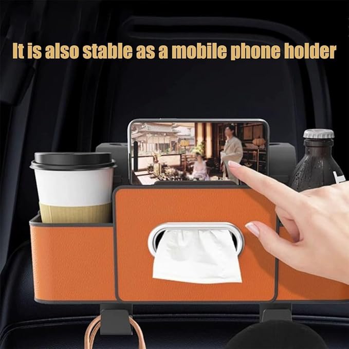 Car Organizers and Storage Box, Car Headrest Organizer Back Seat, Car Multifunctional Seat Back Waterproof Storage Bag, Car Seat Back Storage Box with 2 Cup Holders＆hooks (White, 1pcs)