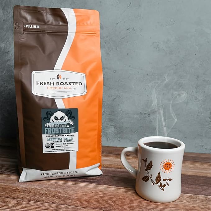 Fresh Roasted Coffee, Organic Frostbite Cold Brew | Mold & Myco 3rd Party Tested, USDA Organic, Kosher | Medium Roast | 5 lb Whole Bean