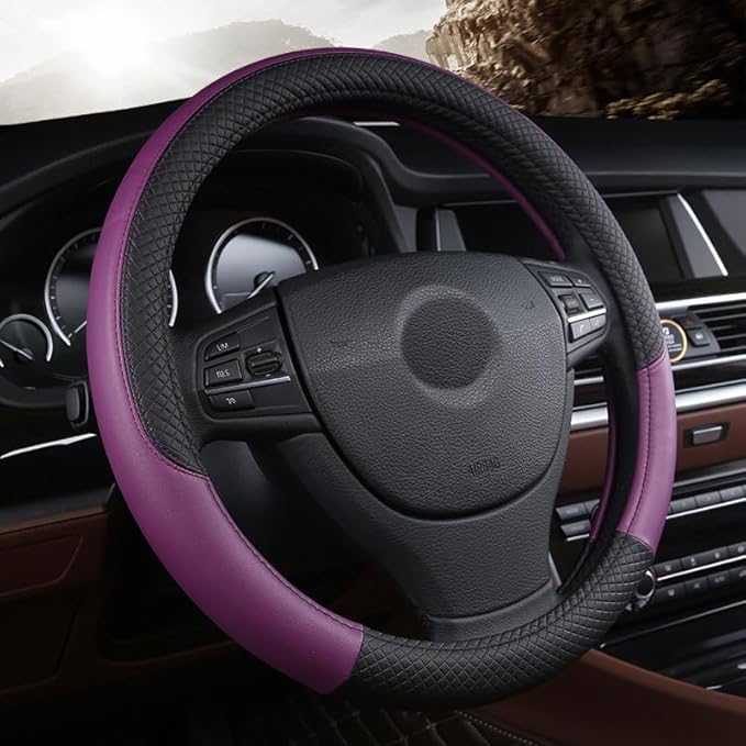 Steering Wheel Cover for Hyundai Santa FE 2024 2025, Leather Easy Installation Car Interior Accessories Breathable Auto Protector Non Slip Grip,Purple