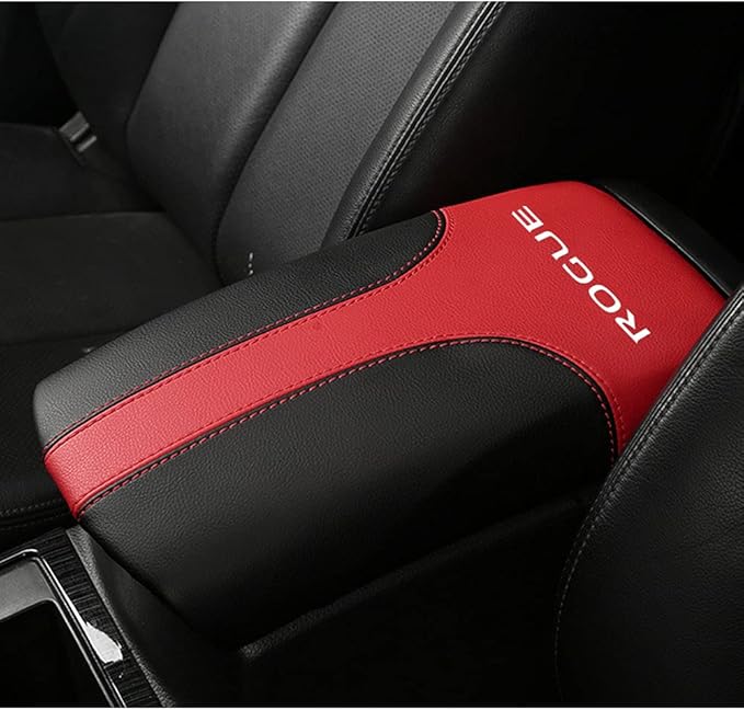 XITER Car Armrest Cover Saver, 1 Pc Center Console Leather Pad Fit for Nissan Rogue 2014-2020, 2017-2022 Rogue Sport Central Console Armrest Box Protector Interior Accessories (Black+Red)