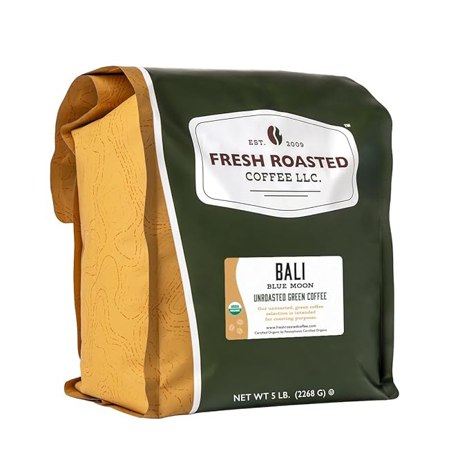 Fresh Roasted Coffee, Unroasted Organic Bali Blue Moon | USDA Organic, 100% Single Origin, Kosher | 5 Pound