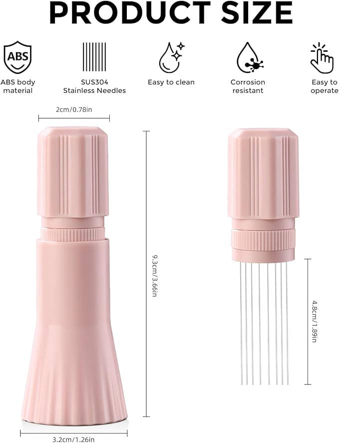 Bincoo Espresso Stirrer-Coffee Distribution Tool with 8 SUS304 Needles,Adjustable Needle WDT Tool with ABS Body,Espresso Distribution Tool (Pink)