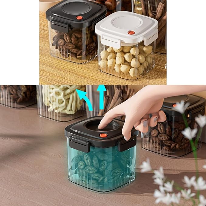 Airtight Coffee Canister Press Type Vacuum Sealing Food Storage Container Great for Beans, Grounds, Sugar, Tea, Cereal - White