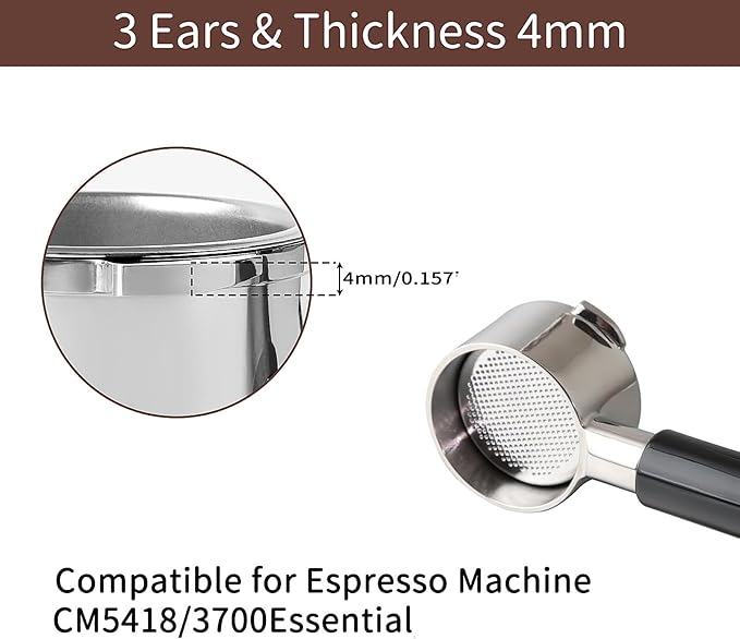 51mm Bottomless Portafilter for CM5418, Compatible for CASABREWS Espresso Machine CM5418, 3700Essential, 5418Pro, 5418J and 5418Basic, Stainless Steel Filter Holder and Filter, Black