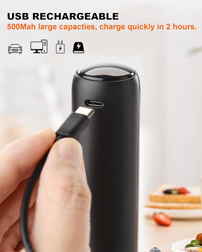 Rechargeable Milk Frother with Cover, Easy to Carry Drink Mixer Handheld, Electric Frother Wand for Coffee, Latte, Cappuccino, Frappe Drink, Hot Chocolate, Black