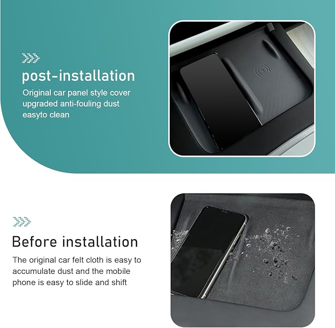 Car Central Control Wireless Power Supply Silicone Pad, Non-Slip Flexible Center Console Wireless Charging Mat, 1:1 Original Size Design, Compatible with 2021-2025 Model Y/Model 3 (Black)